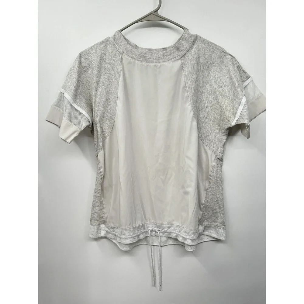 Nike Medium Short Sleeve‎ Top Womens Gray 726019-051 Mesh Trim Drawstring Hem